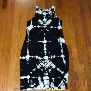 Black and cream tie dye midi dress